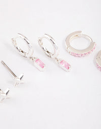 Silver Plated Barbie Baguette Huggie Earrings 6-Pack - link has visual effect only
