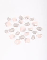 Tweens Silver Glitter & Blush Press On Nails - link has visual effect only