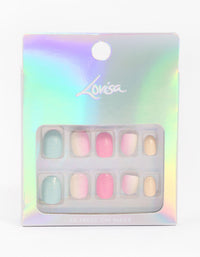 Tweens Rainbow Pastel Glitter Press On Nails - link has visual effect only