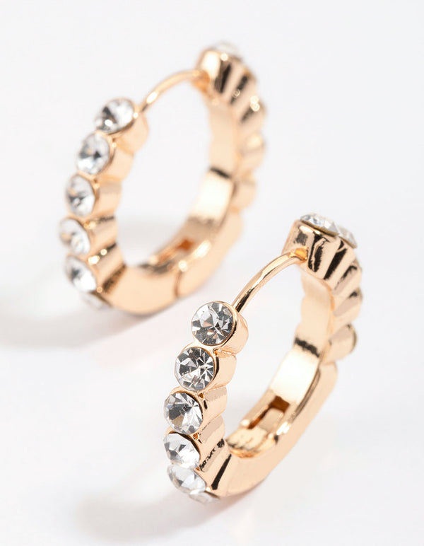 Gold Classic Diamante Huggie Earrings & Polishing Set