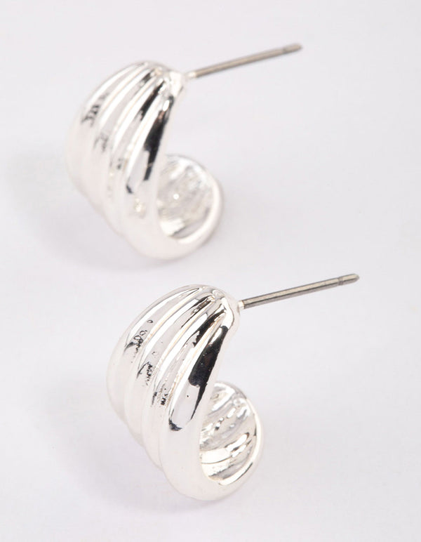 Silver Raked Huggie Earrings & Polishing Set