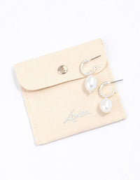 Silver Diamante Pearl Drop Huggie Earrings & Polishing Set - link has visual effect only