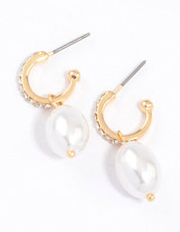 Gold Diamante Pearl Drop Huggie Earrings & Polishing Set - link has visual effect only