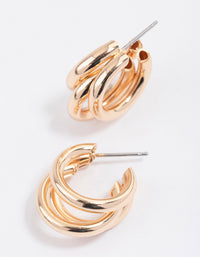 Gold Triple Row Hoop Earrings & Polishing Set - link has visual effect only