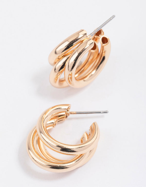 Gold Triple Row Hoop Earrings & Polishing Set