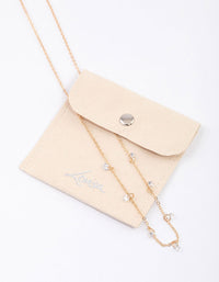 Gold Floating Diamante Droplet Necklace & Polishing Set - link has visual effect only