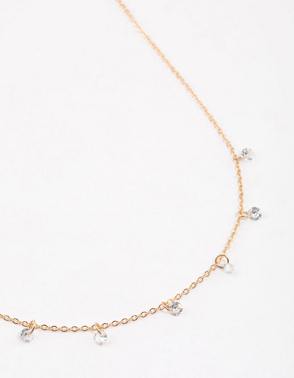 Gold Floating Diamante Droplet Necklace & Polishing Set