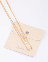 Gold Baguette Pearl Layered Necklace & Polishing Set - link has visual effect only
