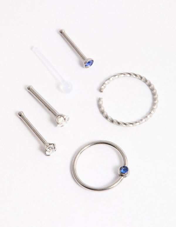 Surgical Steel Cubic Zirconia Nose Stud 6-Pack