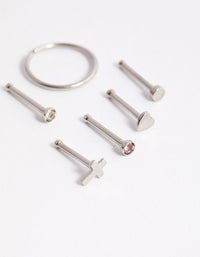 Surgical Steel Heart & Cross Nose Stud 6-Pack - link has visual effect only