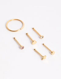 Gold Plated Surgical Steel Heart & Cross Nose Stud 6-Pack - link has visual effect only