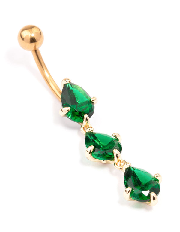 Gold Plated Titanium Triple Pear Drop Belly Ring