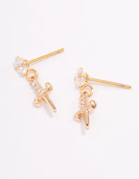 Gold Plated Surgical Steel Cubic Zirconia Mini Dagger Drop Earrings - link has visual effect only
