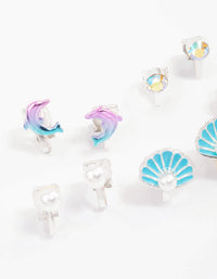 Kids Blue Sea Clip On Stud Earrings 6-Pack - link has visual effect only