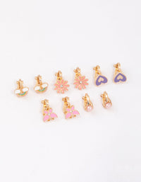 Kids Pink Flower Clip On Stud Earrings 6-Pack - link has visual effect only