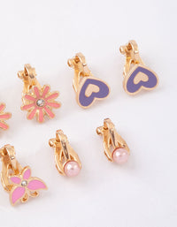 Kids Pink Flower Clip On Stud Earrings 6-Pack - link has visual effect only