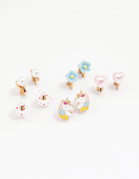 Kids Donut & Flower Clip On Earrings 6-Pack - link has visual effect only