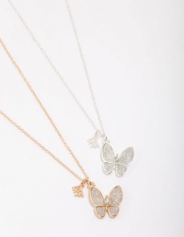 Kids Diamante Butterfly Necklace Pack