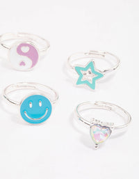 Kids Silver Smiley Star Ring 6-Pack - link has visual effect only