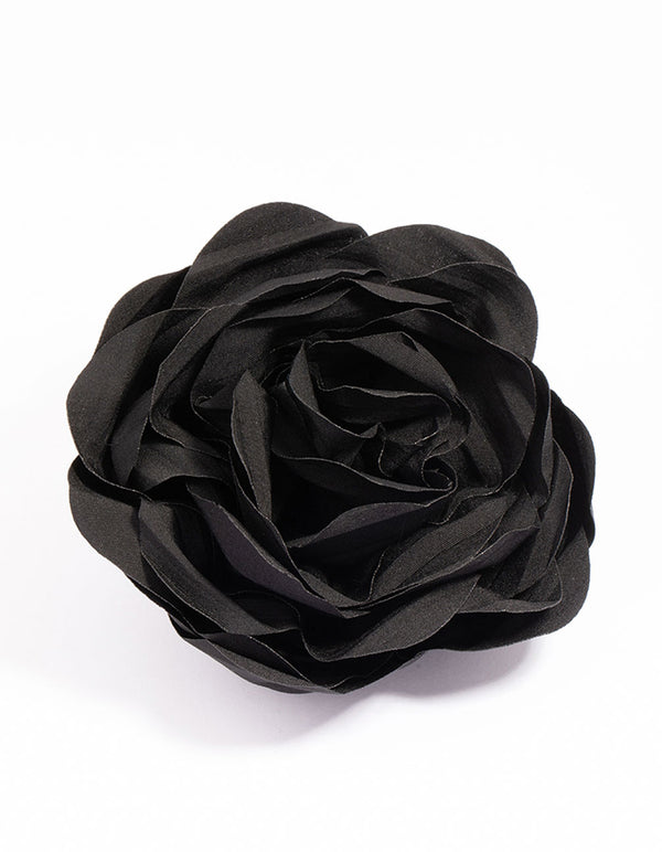 Black Fabric Plisse Flower Corsage Clip