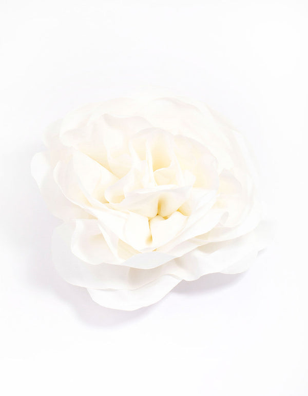 White Fabric Plisse Flower Corsage Clip