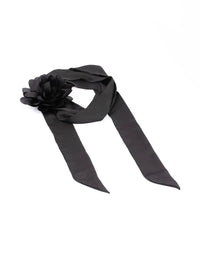 Black Fabric Rosette Long Scarf - link has visual effect only