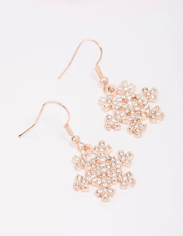 Rose Gold Diamante Snowflake Drop Earrings