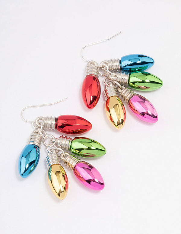 Rainbow Christmas Light Cluster Drop Earrings