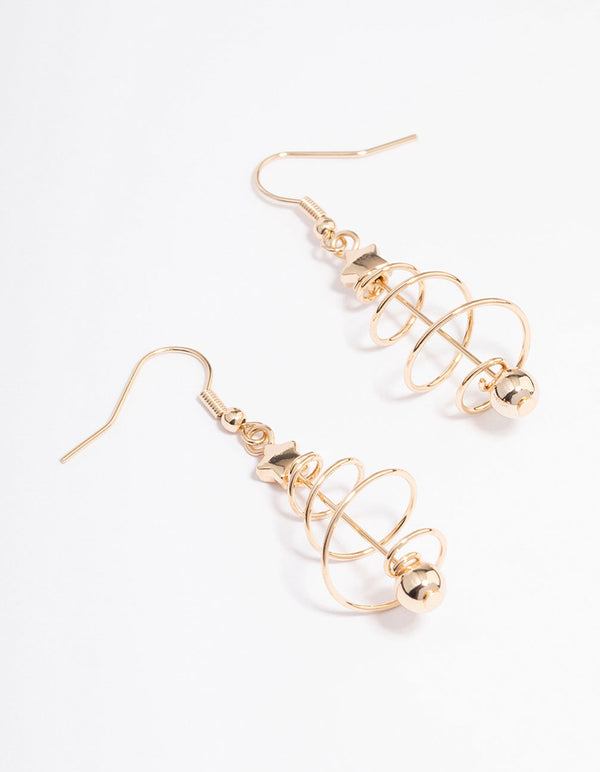 Gold Wire Spiral Christmas Tree Drop Earrings