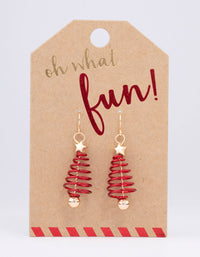 Red Spiral Christmas Tree Drop Earrings - link has visual effect only