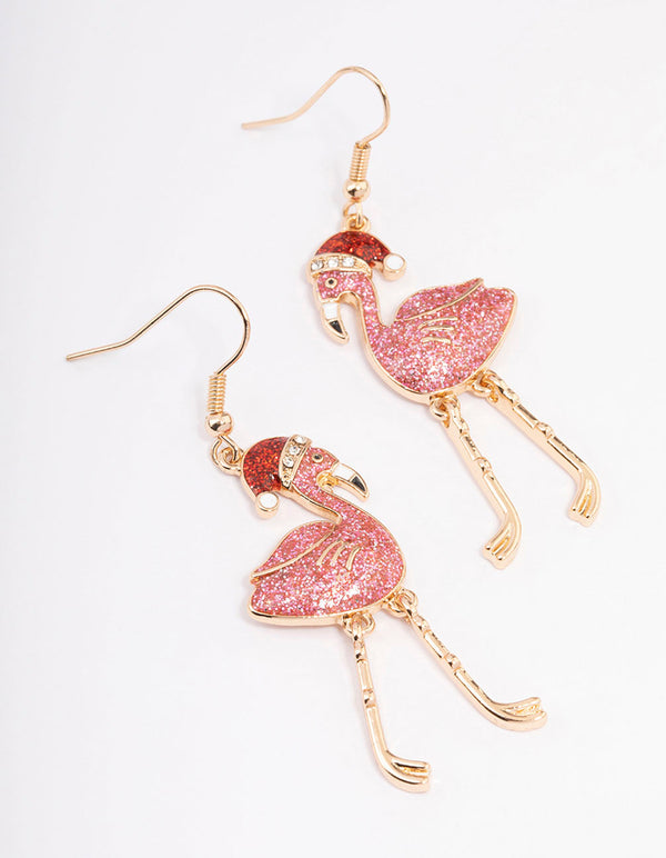 Christmas Flamingo Drop Earrings