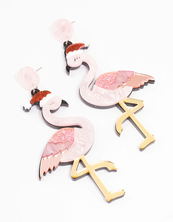 Acrylic Christmas Flamingo Drop Earrings