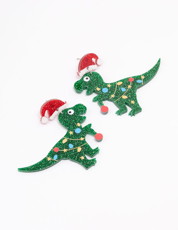 Acrylic Christmas Dinosaur Drop Earrings