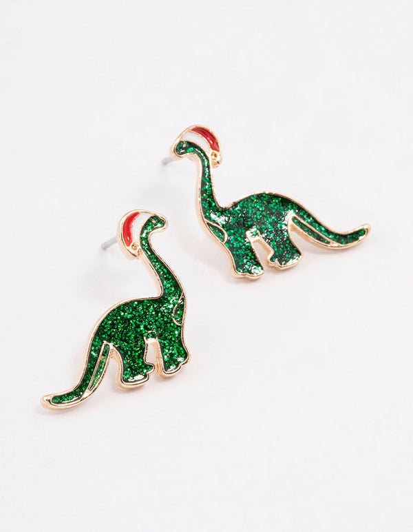 Mini Christmas Dinosaur Stud Earrings