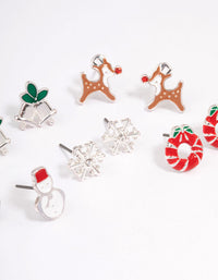 Silver Enamel Christmas Stud Earrings 5-Pack - link has visual effect only