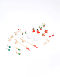 Gold Novelty Christmas Stud Earrings 12-Pack - link has visual effect only