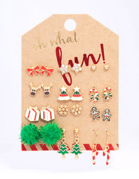 Gold Decorative Christmas Stud Earrings 12-Pack - link has visual effect only