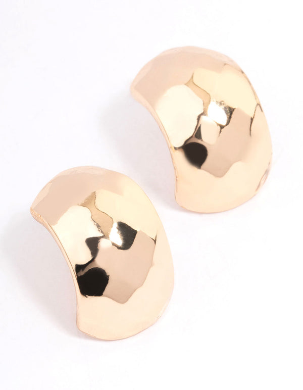 Gold Wide Diamante Facet Hoop Earrings