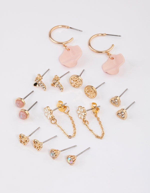 Gold Floral Petal Bug Earrings 8-Pack