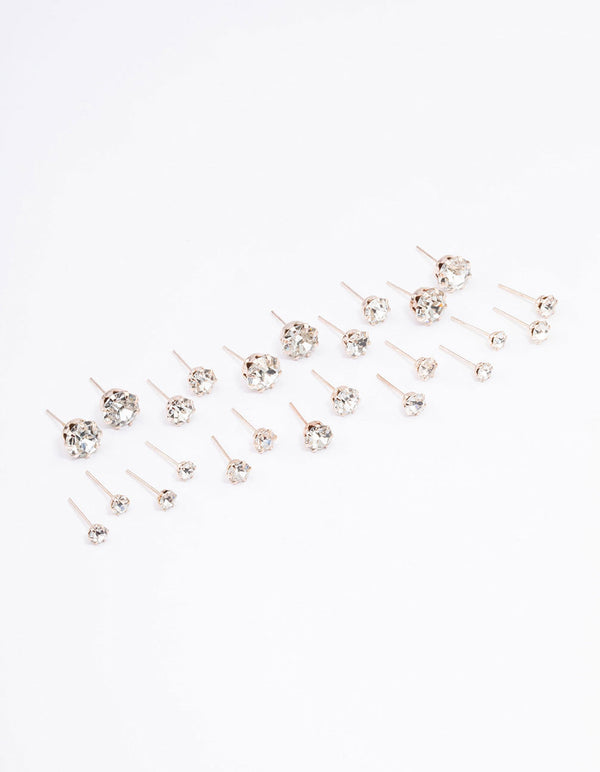 Rose Gold Classic Diamante Graduating Earring 12-Pack