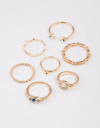 Gold Round Open Diamante Ring 7-Pack - link has visual effect only