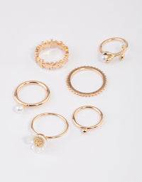 Gold Pearl Flower Ring 6-Pack - link has visual effect only