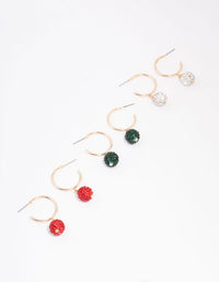 Gold Festive Bauble Drop Hoop Earring 3-Pack - link has visual effect only
