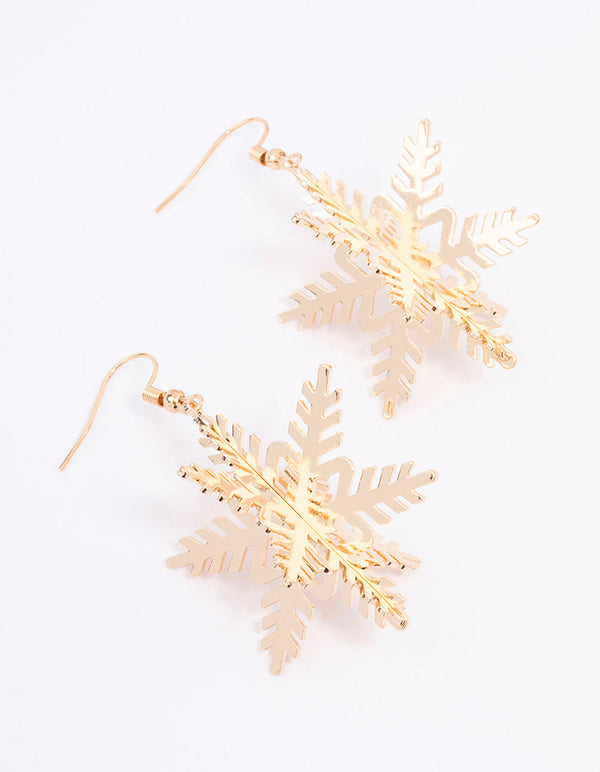 Gold Snowflake Drop Earrings