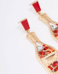 Gold Red Diamante Glitter Wine Bottle Drop Earrings - link has visual effect only