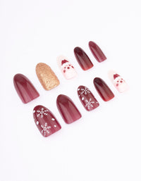 Red Glitter Snowflake & Santa Press On Nails - link has visual effect only