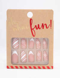 Pink Striped Snowflake Press On Nails - link has visual effect only