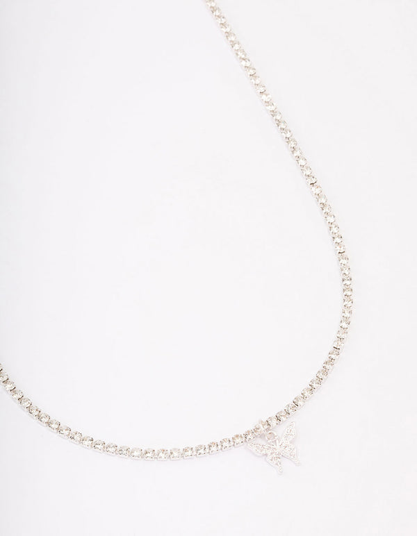 Silver Cupchain Diamante Butterfly Necklace