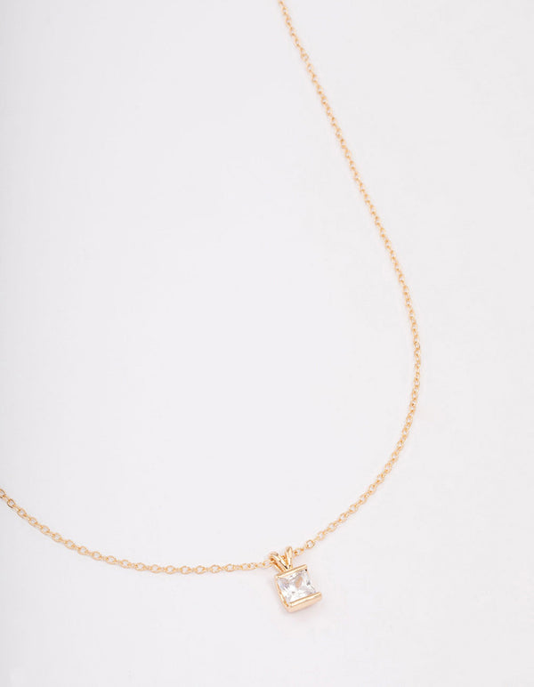 Gold Square Diamante Stone Short Necklace