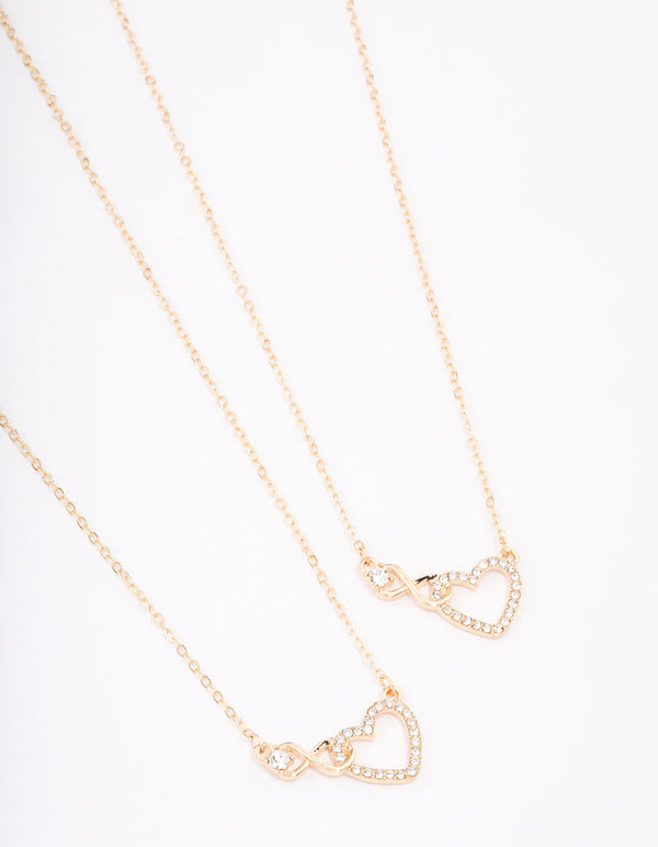 Gold Diamante Infinity & Heart Necklace Pack